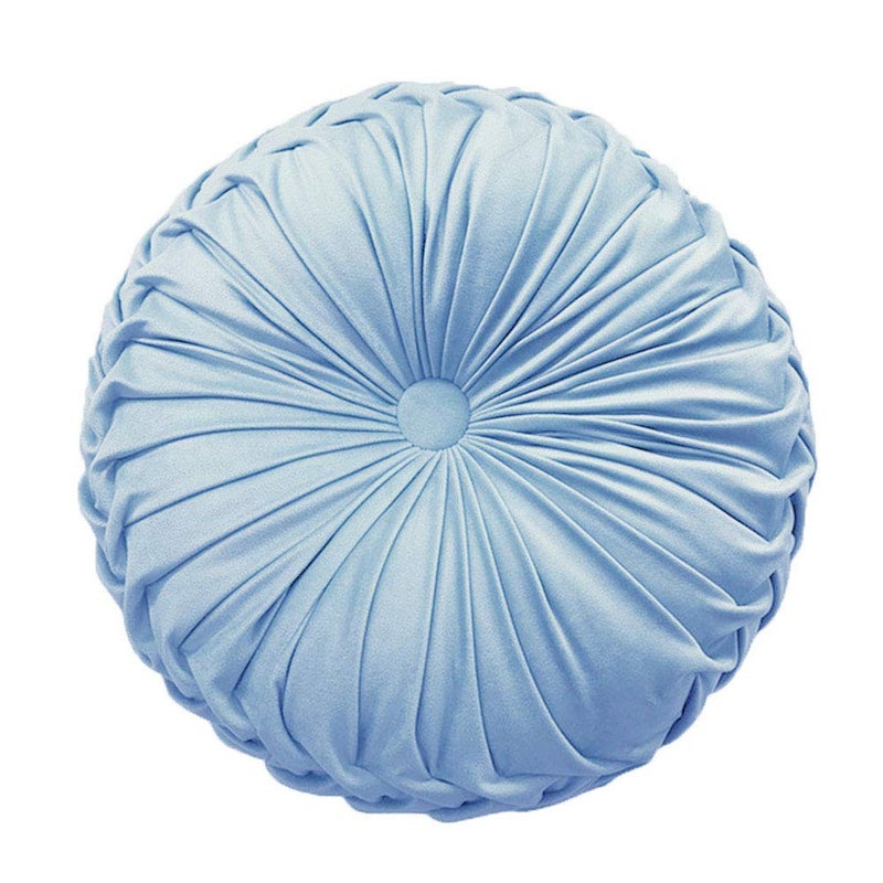 Teieas Round Throw Pillow Velvet Home Decoration Pleated Round Pillow Cushion for Couch Chair Bed Car Light Blue - Image 1